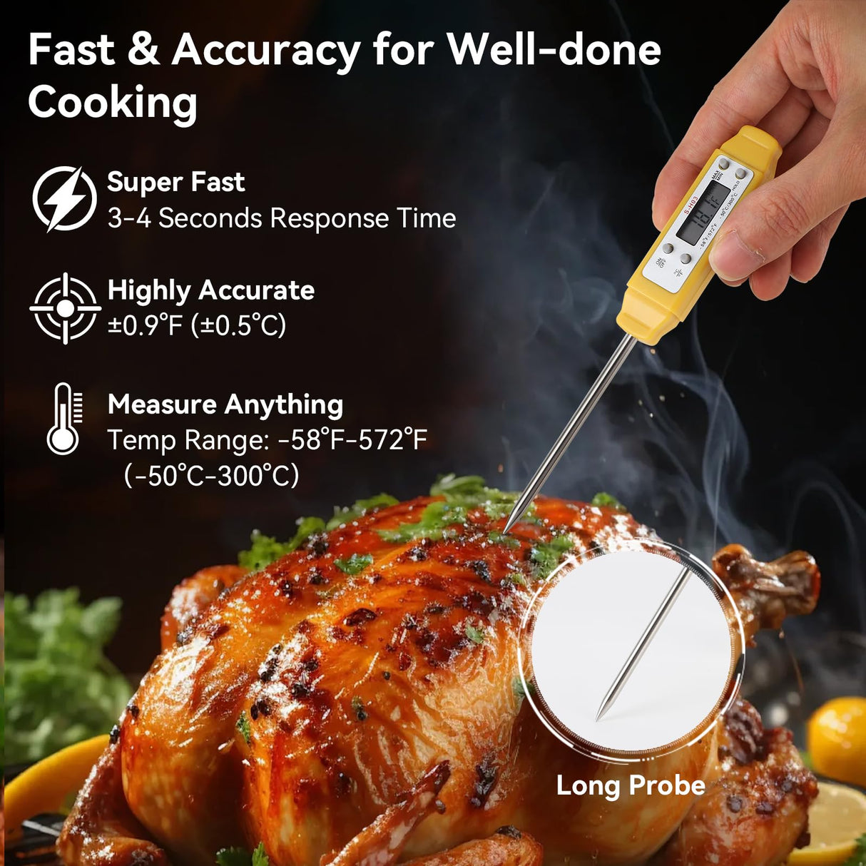 Akozon Digital Food Thermometer Automatic Calibration Pen High Accuracy Electronic Pocket Thermometer Yellow Home and Family Appliance and Decor Akozon