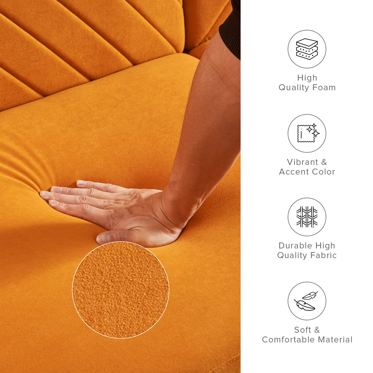 mopio Futon Sofa Bed, Couch, Small Sofa, Sleeper Sofa, Loveseat, Mid Century Modern Futon Couch, Sofa Cama, Couches for Living Room (Apricot Velvet) mopio