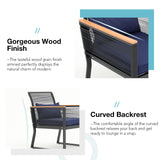 Patiorama 4 Piece Patio Furniture Set, Outdoor Wicker Bistro Set, All-Weather Black PE Rattan Conversation Set w/Coffee Table, Loveseat, Wood-Like Armrest, Cushions for Garden Balcony Deck, Navy Blue Patiorama