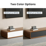 POVISON Modern TV Stand, Media Console with 4 Drawers, Soild Wood Entertainment Center for 75+ 90 Inch TV, Fully-Assembled, Black & Walnut Veneer, 94.5” POVISON