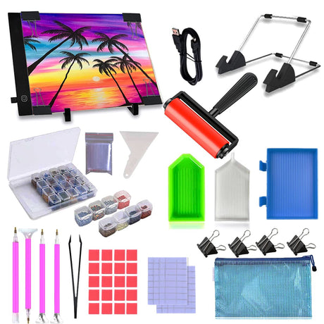 LIRUNQIU 59 Pcs Diamond Painting A4 LED Light Pad Kit, 5D Diamond Painting Accessories Tool Kit Full Drill for Adults and Kids, Supplies Includes Storage Case, Pens,Stand,Pad Board and More LIRUNQIU