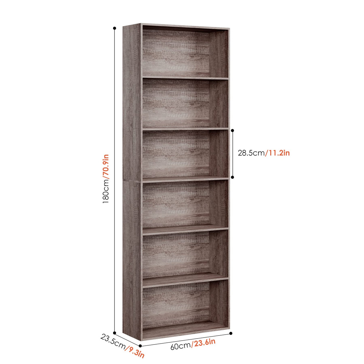 FOTOSOK 6-Tier Oak Open Bookcase – Stylish Freestanding Storage for Living Room, Bedroom & Office FOTOSOK