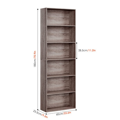 FOTOSOK 6-Tier Oak Open Bookcase – Stylish Freestanding Storage for Living Room, Bedroom & Office - WoodArtSupply