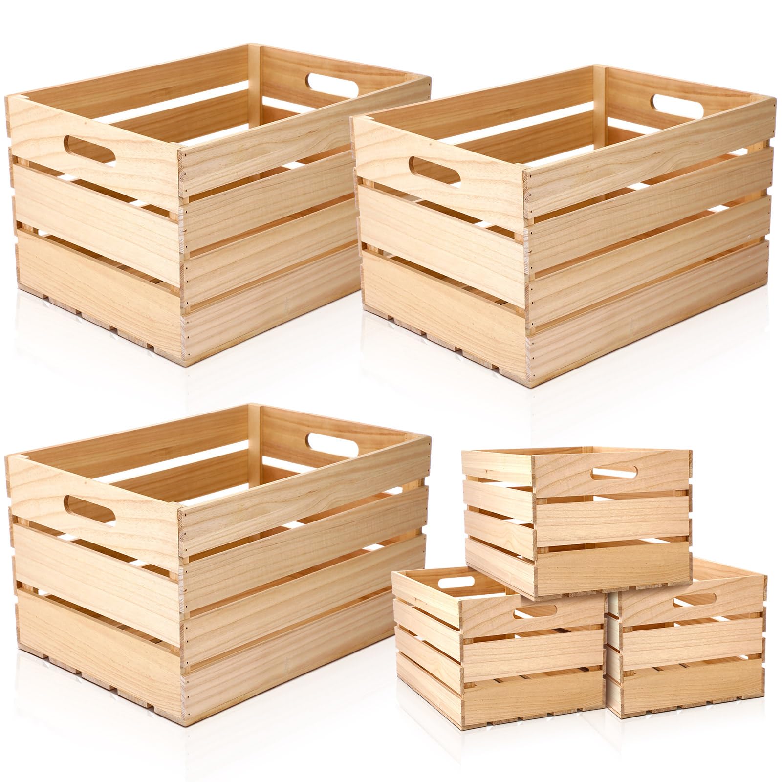 RattanView 3 Pack Large Wooden Crate Box 16 Inch Unfinished Nesting Wood Crates with Handles for Storage Decorative Large Crate Rustic Wooden Boxes Set for DIY Display Home Office Retail Art  - WoodArtSupply