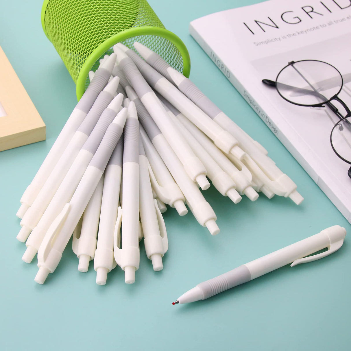 deegtran Pens Bulk, 50 Pack White Barrels Gel Pens, Retractable Black Ink Pens, No Smear Pens Fine Point Smooth Writing Pens, Click Office Pens, 0.7MM deegtran