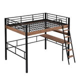 Janusline Metal Full Size Loft Bed with Built-in Desk, Modern Loft Bed Frame with Storage Shelf, Ladder and Safety Guardrail, Easy Assembly, No Box Spring Needed, Black Janusline