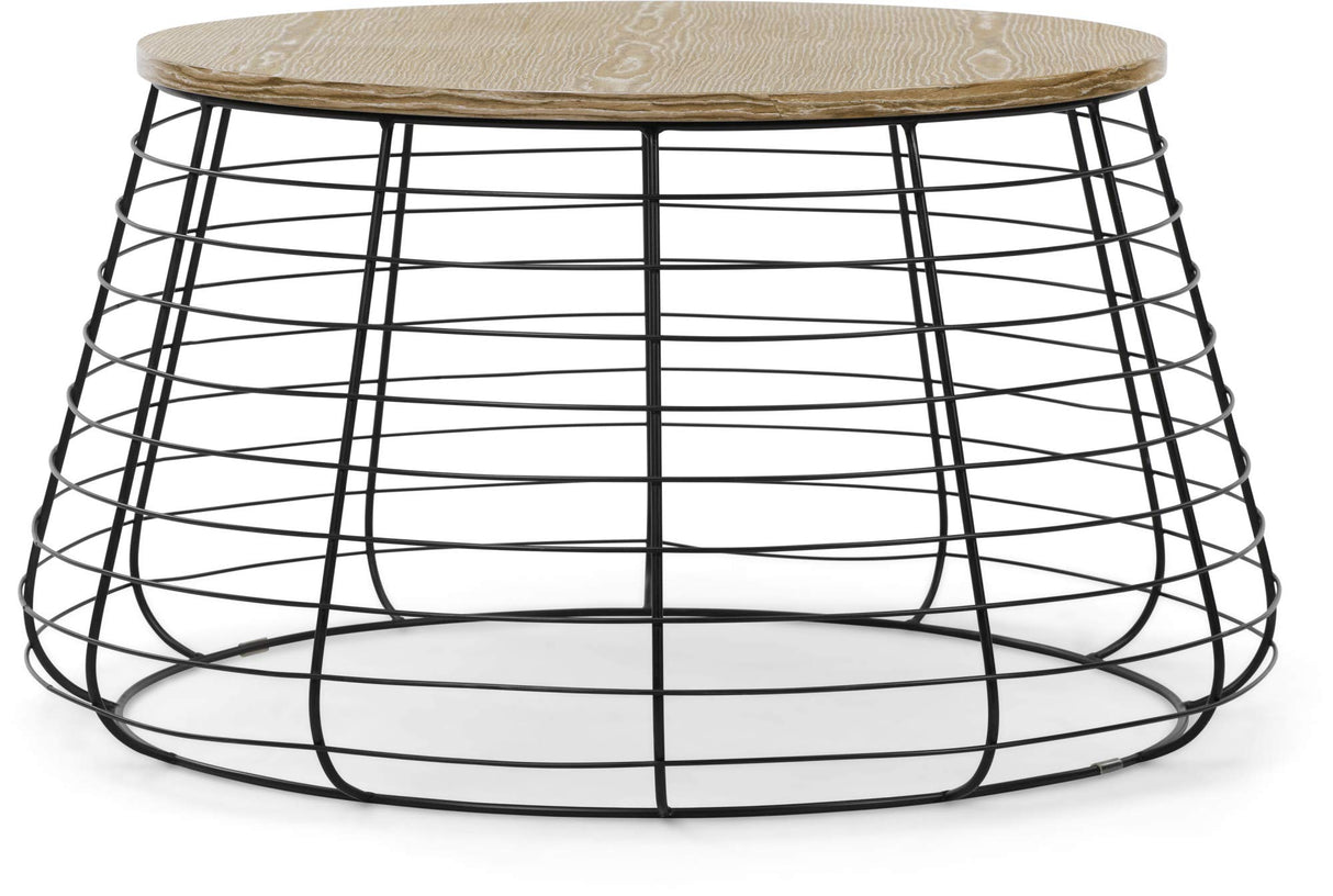 ClickDecor Lydia Matte Black Wireframe Coffee Table, Modern Farmhouse Round Living Room Accent Furniture Distressed Wood Finish Tabletop, Fully Assembled, Brown 23.6D x 23.6W x 19.7H in ClickDecor