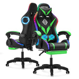 Gaming Chair with Bluetooth Speakers and RGB LED Lights Ergonomic Massage Computer Gaming Chair with Footrest Video Game Chair High Back with Lumbar Support Light Green and Black VANSPACE
