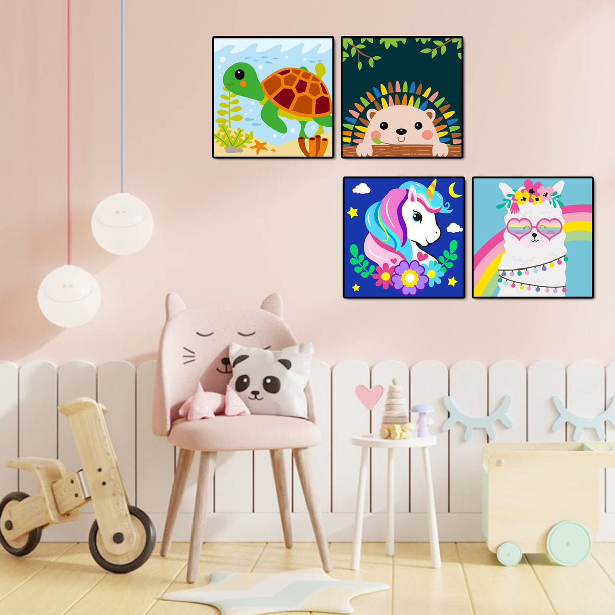 CarlonLin Framed 4 Pack Paint by Number for Kids, Paint by Numbers for Kids Ages 8-12, Paint by Numbers Kits Children Beginner, DIY Acrylic Oil Painting for Home Wall Decor (8x8inch) CarlonLin