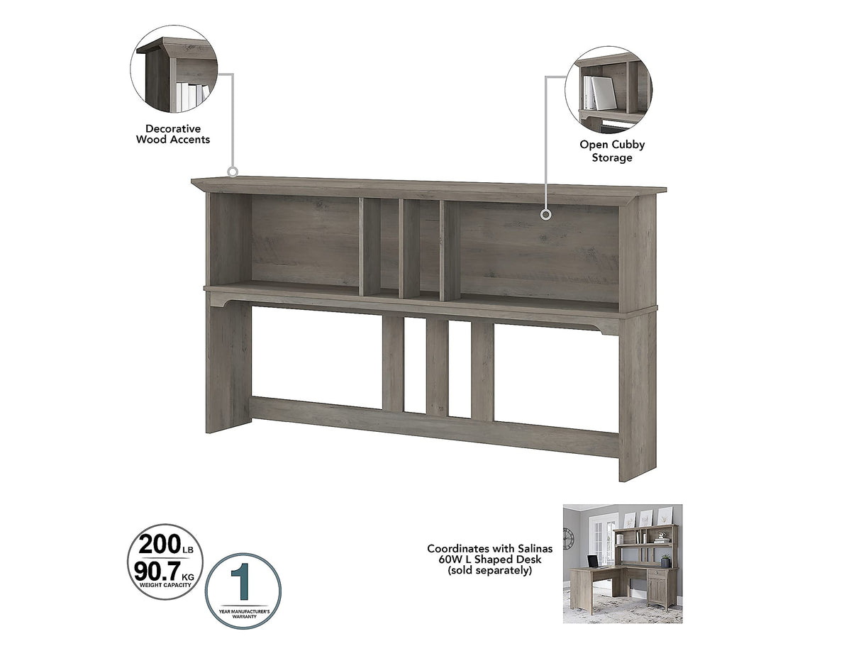 Bush Business Furniture Salinas 60W L-Shaped Desk Set with Hutch, File Cabinet & Bookcase in Driftwood Gray Bush Business Furniture