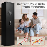 ANXINWEI 5-8 Gun Safe, Quick Access Biometric Rifle Safe with Extra Locker, Long Gun Safe for Rifles and Pistols with Anti Theft Alarm, LED Shotgun Rifle Cabinet with Adjustable Shelf & Handgun Pocket ANXINWEI