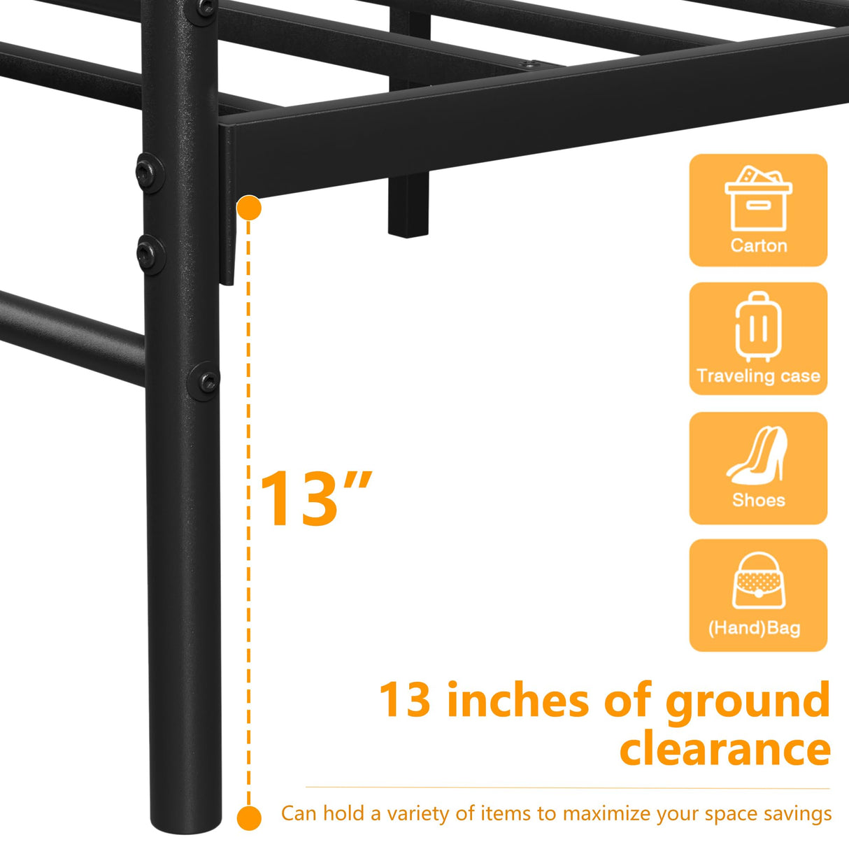 VECELO Queen Size Bed Frame, Metal Bed Platform with Headboard, Sturdy Steel Slats Support, No Box Spring Needed/Noise-Free,Easy Assembly, Black VECELO