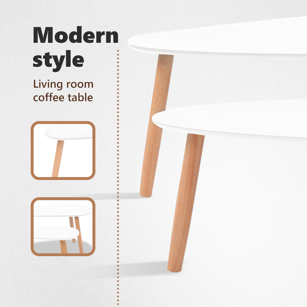 vidaXL Nesting Coffee Table 2 pcs, Side Tables with Solid Pine Wood Legs, Scandinavian Style End Table for Living Room, White vidaXL