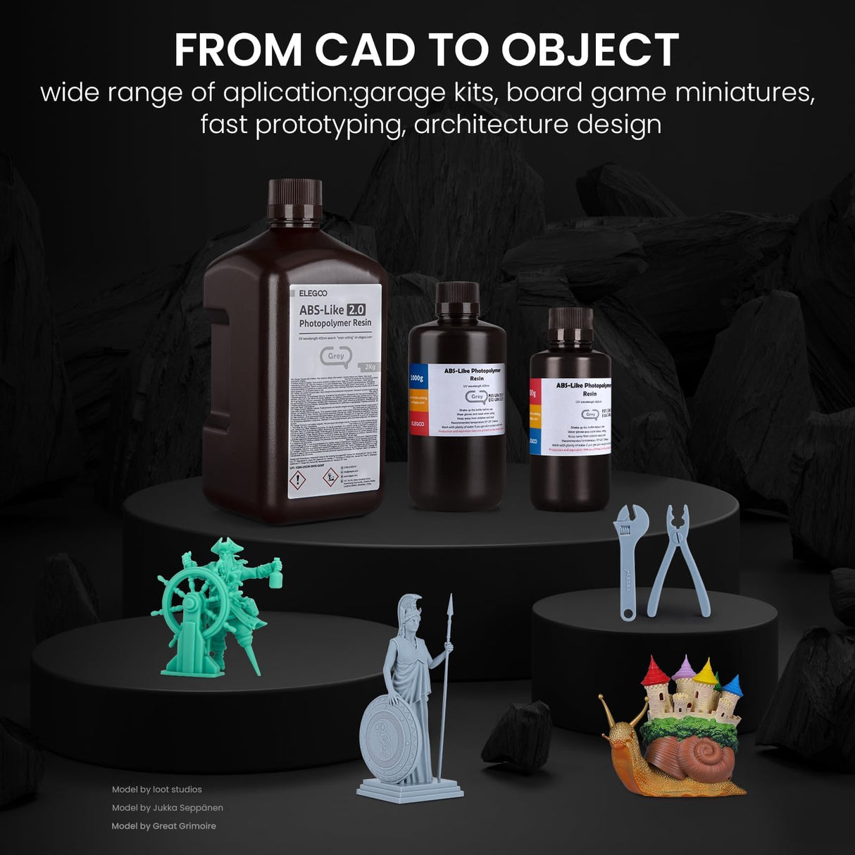 ELEGOO ABS-Like 3D Printer Resin LCD UV-Curing Resin 405nm Standard Photopolymer Resin for Mars Saturn Jupiter MSLA DLP LCD 3D Printing Smoky Black 1000g ELEGOO