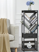 ZEXVIDA Bookshelf with Drawer,8 Tier Tree Bookcase Retro Floor Standing Bookshelves,Tall Wood Bookcases with Cabinet Storage Organizer for Living Room, Bedroom & Home Office, Black ZEXVIDA