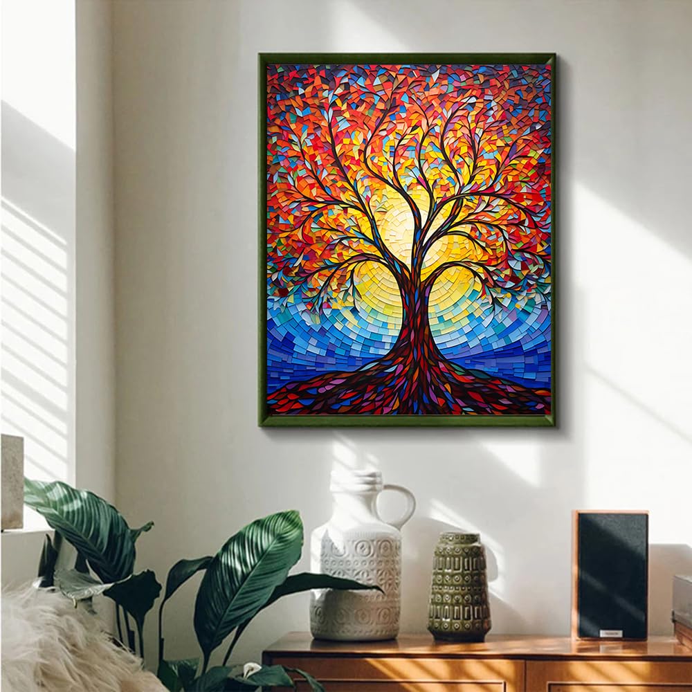 JUJUHOOD Abstract Tree Paint by Numbers Kit for Adults, Stained Glass Adult Paint by Number Kits,DIY Acrylic Paint by Number on Canvas for Home Wall Decor 16X20 Inch JUJUHOOD