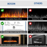 BOSSIN 60 inch Ultra-Thin Silence Linear Electric Fireplace, Recessed Wall Mounted Fireplace, Fit for 2 x 4 and 2 x 6 Stud, 12 Adjustable Flame Color & Speed,Touch Screen Remote Control with 8h Timer BOSSIN