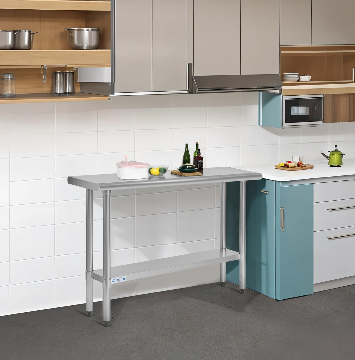 Hally Stainless Steel Table for Prep & Work 18 x 48 Inches, NSF Commercial Heavy Duty Table with Undershelf and Galvanized Legs for Restaurant, Home and Hotel HALLY SINKS & TABLES H