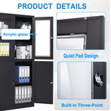 Letaya Storage Cabinet with Doors and Shelves,71" Steel Locker Acrylic Glass Door with Lock, for School Home Office Letaya