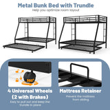 KOMFOTT Twin Over Full Bunk Bed with Trundle, Heavy-Duty Metal Bunk Bed Frame with Guardrail & 2 Ladders, Space-Saving Bunk Bed for Kids/Teens/Adults, No Box Spring Needed KOMFOTT