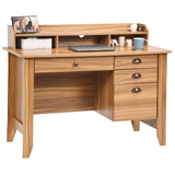 Catrimown Computer Desk with Drawers and Hutch, Farmhouse Home Office Desk Writing Table Wood Executive Desk Student Desk with File Drawer for Small Space, Bedroom, Rustic Oak Catrimown