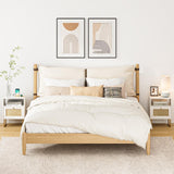 Masupu Rattan Nightstand with Charging Station,Modern Boho Farmhouse Wood Bedside Table with Storage Drawer and Open Shelf,Small Gold Frame Side End Table for Bedroom,Living Room,Office White Masupu