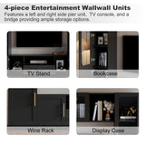 Mekminop 4-Piece TV Stand for TVs Up to 70" - Modern Entertainment Wall Unit with Shelves, Large Media Center for Living Room, Black Mekminop