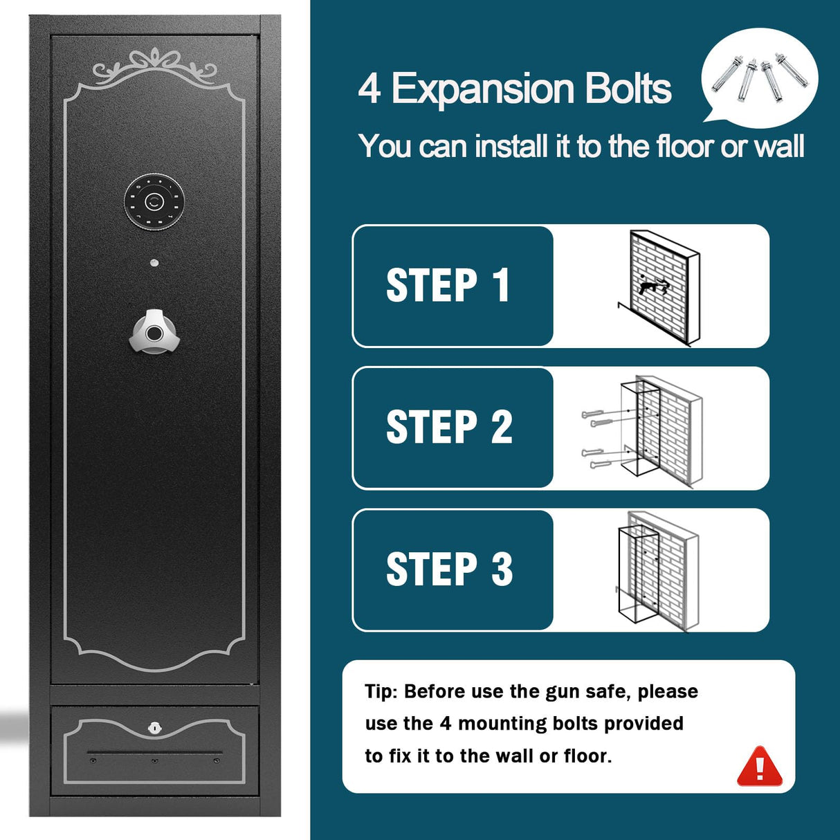 8 Gun Safe Rifle,Gun Safe for Rifles and Pistols,Large Rifle Safe with Drawer,Gun Cabinet for Rifles and Shotguns with/without Scopes,Rifle Gun Safe with Removable Shelf and Gun Rack Karini