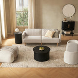 mopio Quin Pedestal Side Table, Tambour Round Fluted End Table, Small Accent Table for Living Room, Mid Century Modern Night Stand, Circle Bedside Table, Wood Nightstands for Bedroom (Black) mopio