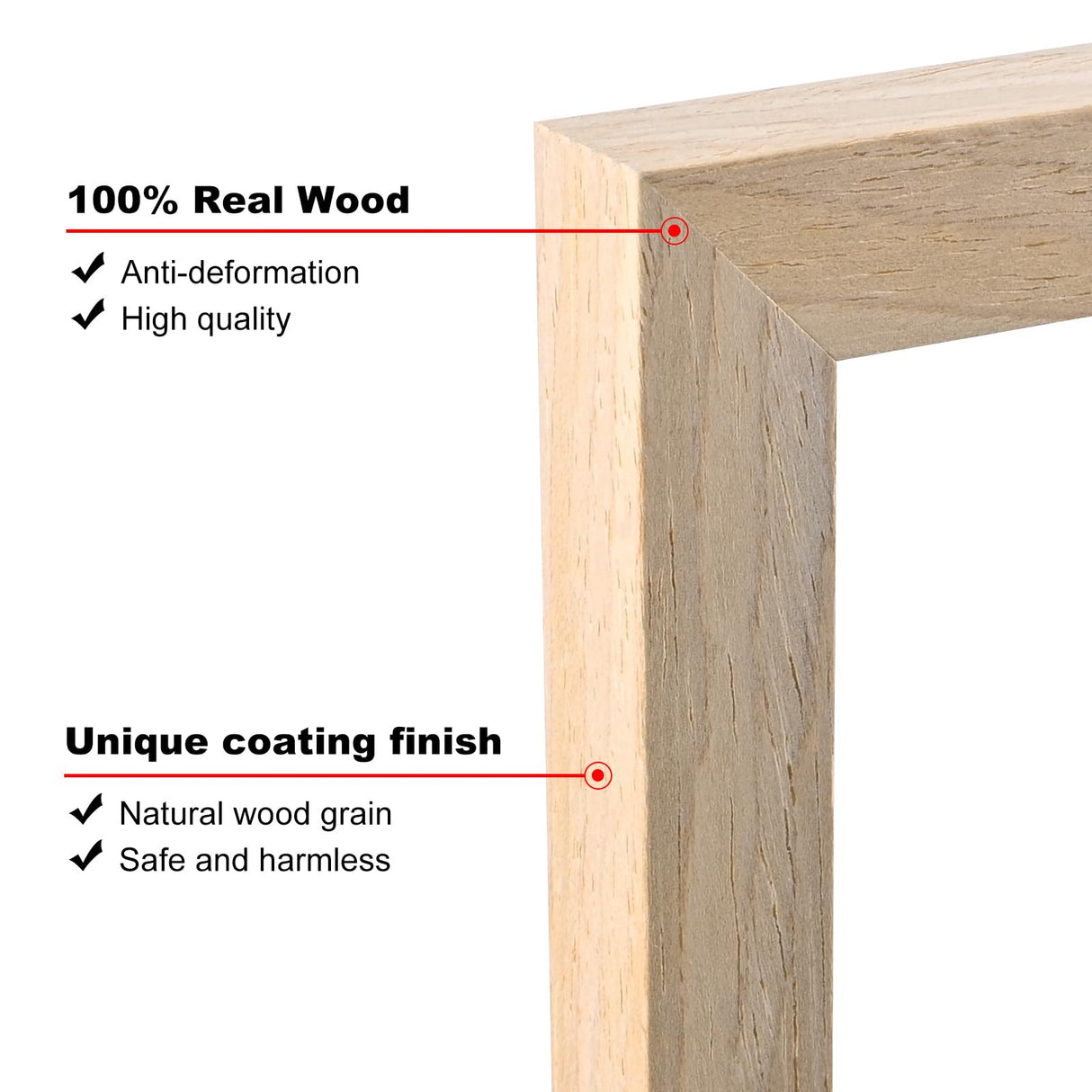 KINLINK 12x12 Picture Frame, Natural Square Solid Wood Frames for Pictures 8x8 with Mat or 12x12 without Mat, Wall Display Photo Frames Natural Wood 4 Pack KINLINK