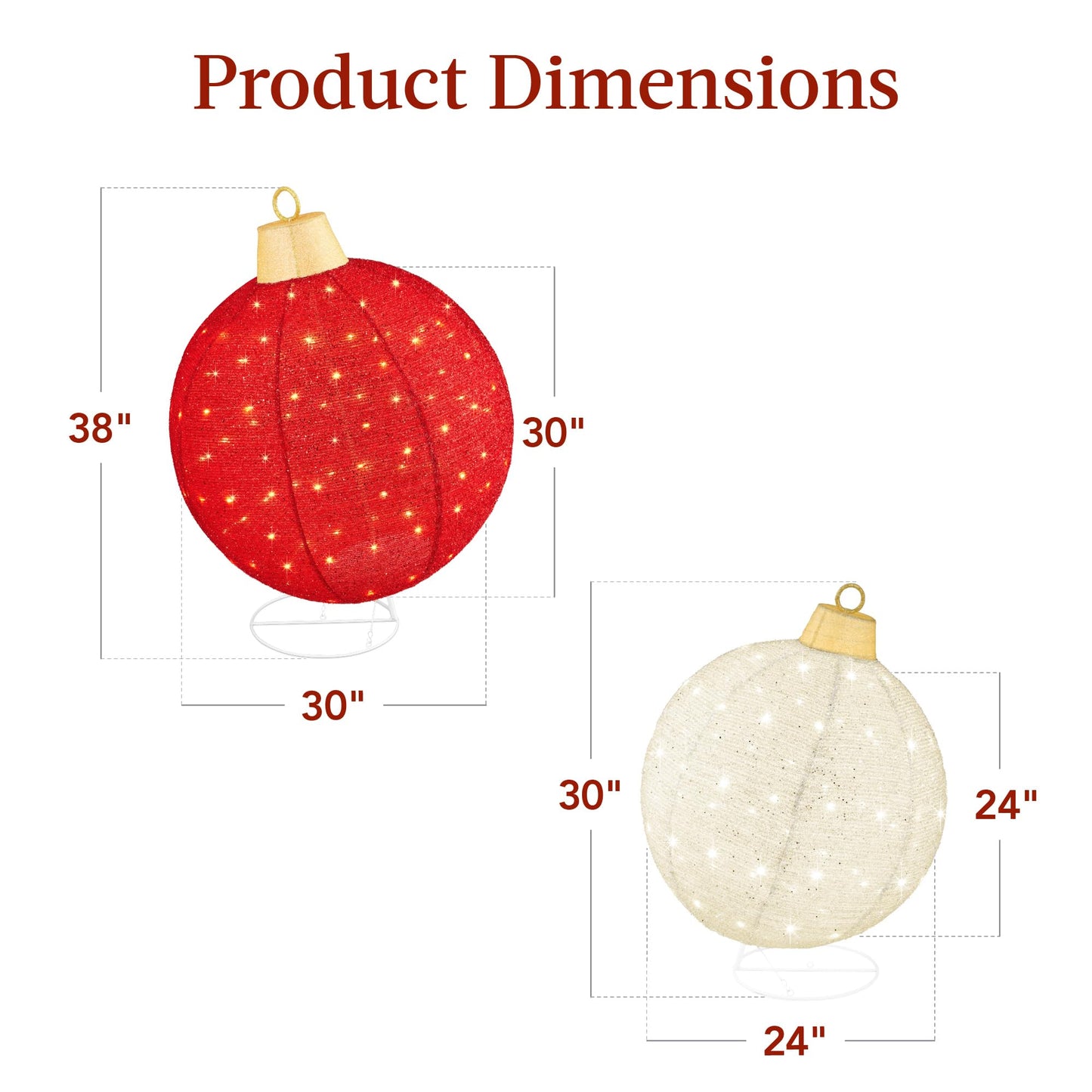 Best Choice Products 2pc Lighted Pop-Up Outdoor Christmas Ornament Set, Holiday Ball Decoration w/ 180 LED Lights, 8 Light Functions - Red/White