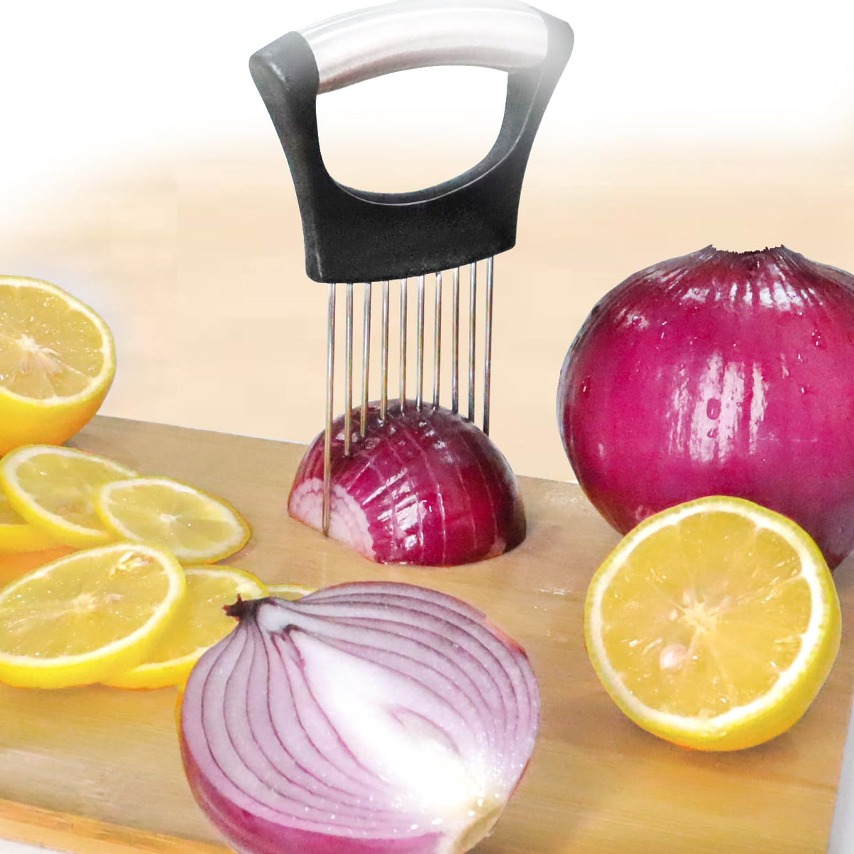 JAYVAR Onion Holder for Slicing, Lemon Slicer Onion Cutter for Slicing, Vegetable Cutter for Potato and Tomato, Avocados, Eggs, Food Slicer Assistant Tool for Slicing Fruit Lemon and Meat JAYVAR