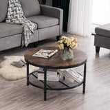 VINGLI Round Coffee Table with Storage - 31.5" Rustic Farmhouse Design, Industrial Style with Metal Shelf VINGLI
