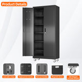 Aobabo 71" H×32" W×16" D Metal Storage Cabinet with Wheels, Garage Steel Storage Cabinet with 5 Adjustable Shelves and 4 Hooks for Home Office, Kitchen, Assembly Required, Black Aobabo