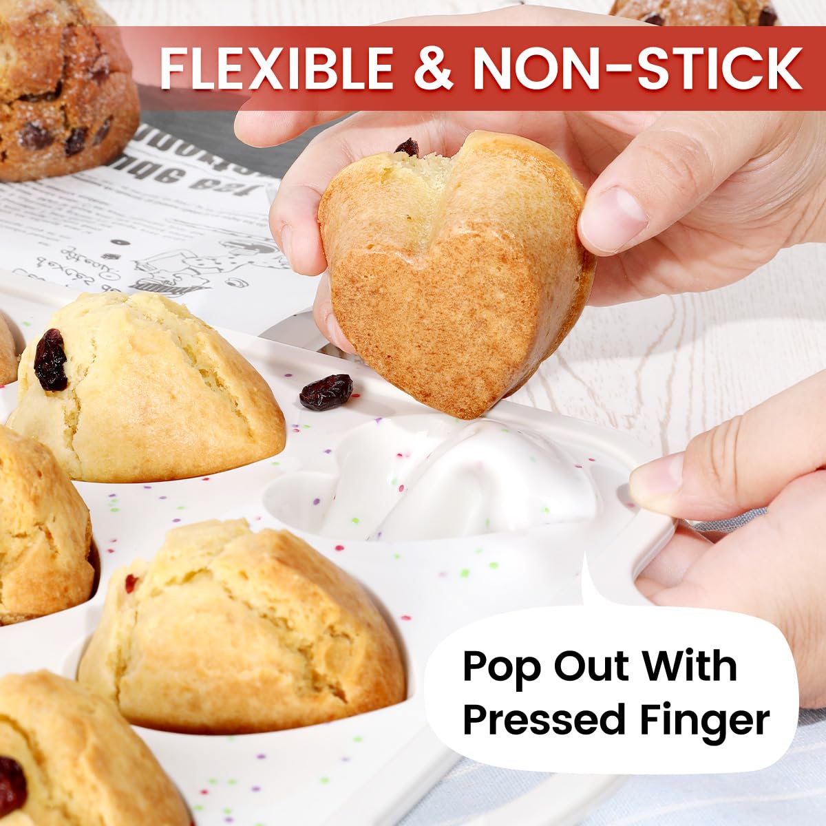 CAKETIME Heart Shaped Muffin Pan with Metal Frame, Nonstick Heart Silicone Molds for Valentine's Day Baking Heart Shaped Egg Muffins, Cupcake, Tartlets, Egg Bites, Chocolate Muffin, Soaps CAKETIME