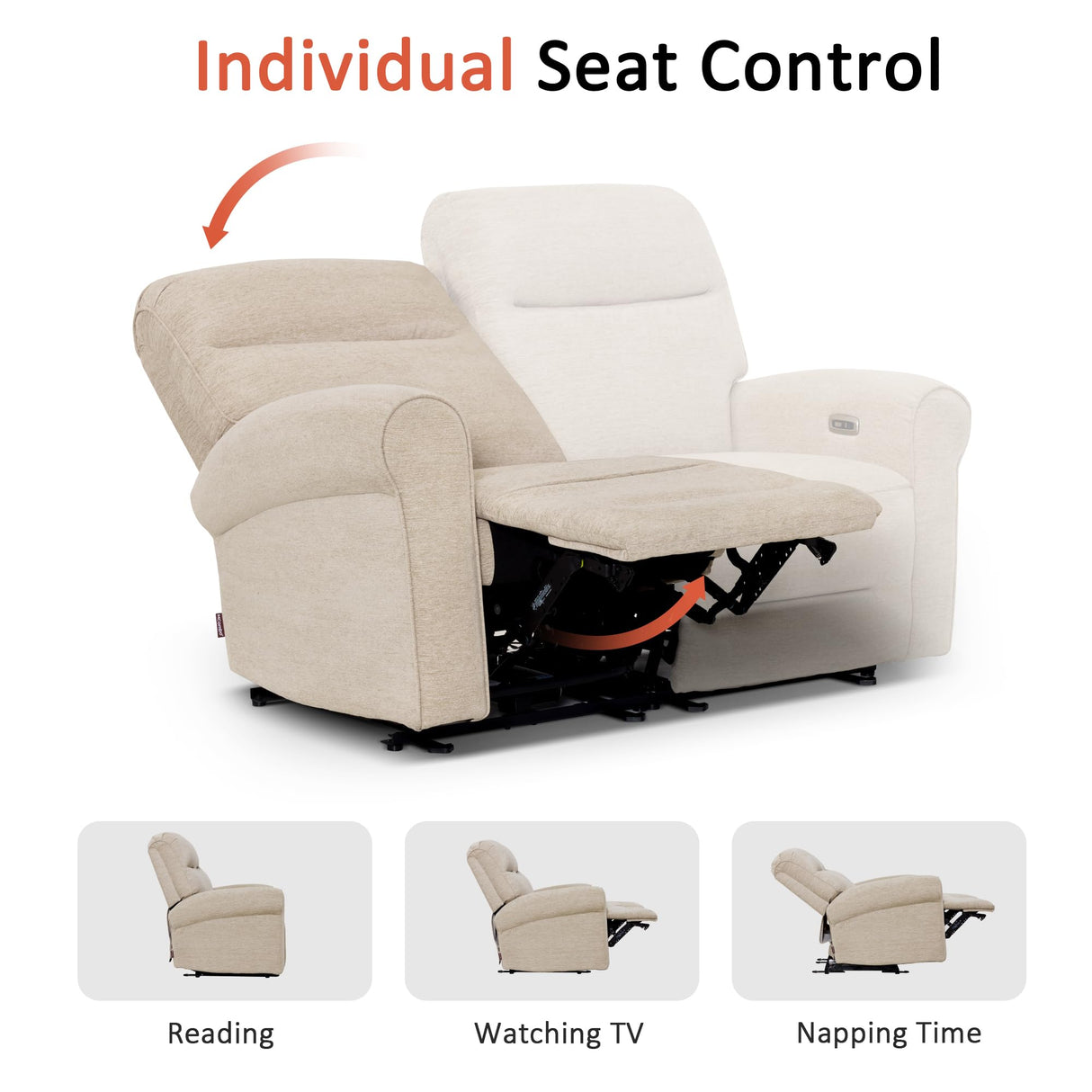 MCombo 64.6" Wall Hugger Power Loveseat Recliner Sofa with USB Ports, Reclining Loveseat for Small Spaces Living Room RV, Fabric PR635M1 (Beige) MCombo