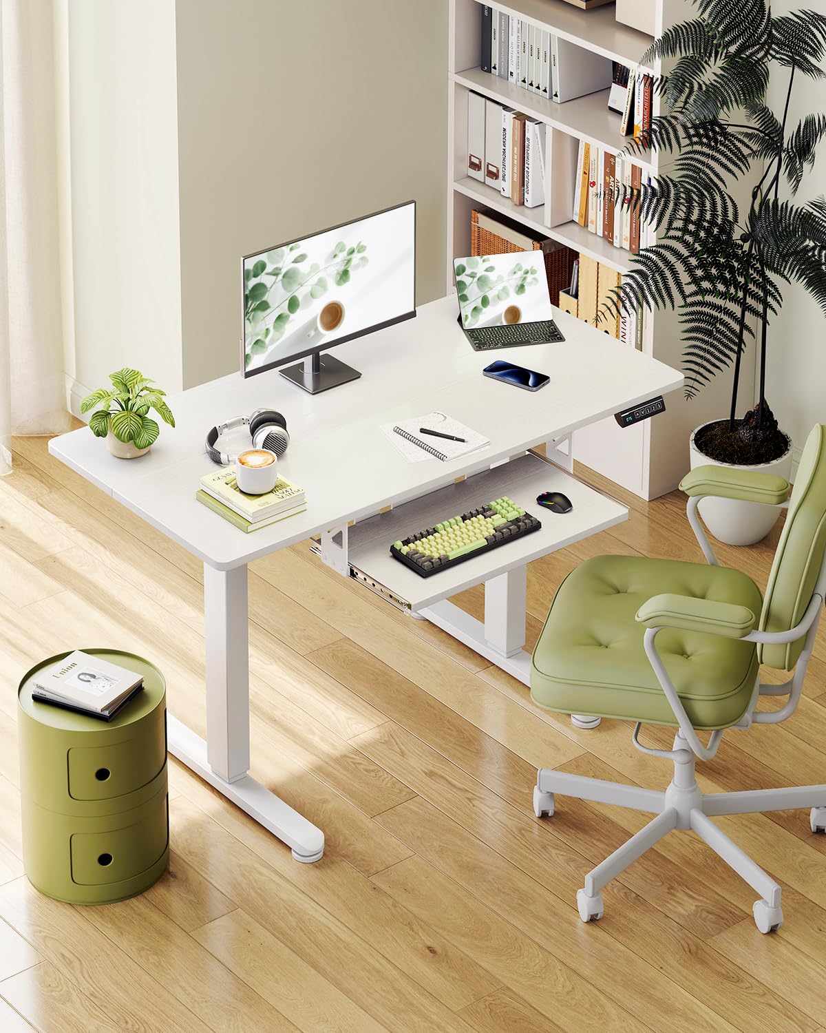 Casaottima Electric Standing Desk with Keyboard Tray, 40 Inch Height Adjustable Small Table, Sit Stand Table, Writing Computer Desk for Home, Office, Workstation, White Casaottima