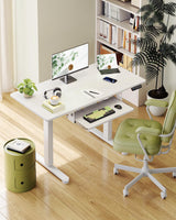 Casaottima Electric Standing Desk with Keyboard Tray, 40 Inch Height Adjustable Small Table, Sit Stand Table, Writing Computer Desk for Home, Office, Workstation, White Casaottima