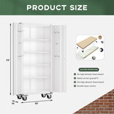 Greenvelly White Metal Storage Cabinet with Wheels, 72" Steel Garage Rolling Cabinet with Doors and 4 Shelves, Tall Locking Cabinets Tool Lockable Storage Cabinets for Basement, Pantry, Home Office Greenvelly