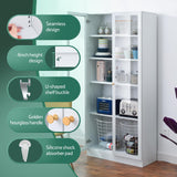 IRONMIX Metal Bookshelf with Doors and Adjustable Shelves, 70.87" H Tall Bookcase, 5-Tier Curio Cabinet for Collectibles, White Storage Cabinet for Home Office Living Room IRONMIX