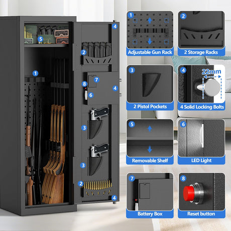 MSYCOST 8-10 Gun Rifle Safe for Home Security, Gun Safe for Rifles and Pistols - Quick Access Digital Keypad | Easy Assembly Gun Safe with Adjustable Shelves (Fits Shotguns & Ammo) MSYCOST