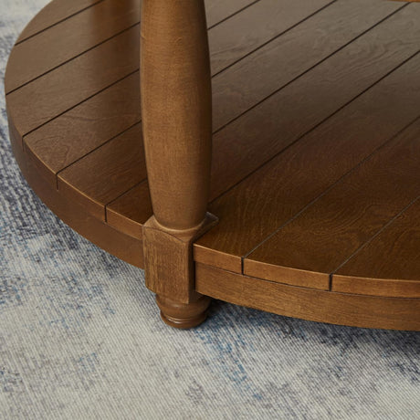 24KF Upholstered Round Coffee Table with Wooden Shelf, Tufted Button Large Round Ottoman with Spindle Wooden Legs, Linen Large Footrest Ottoman Pouf for Living Room, Linen 24KF