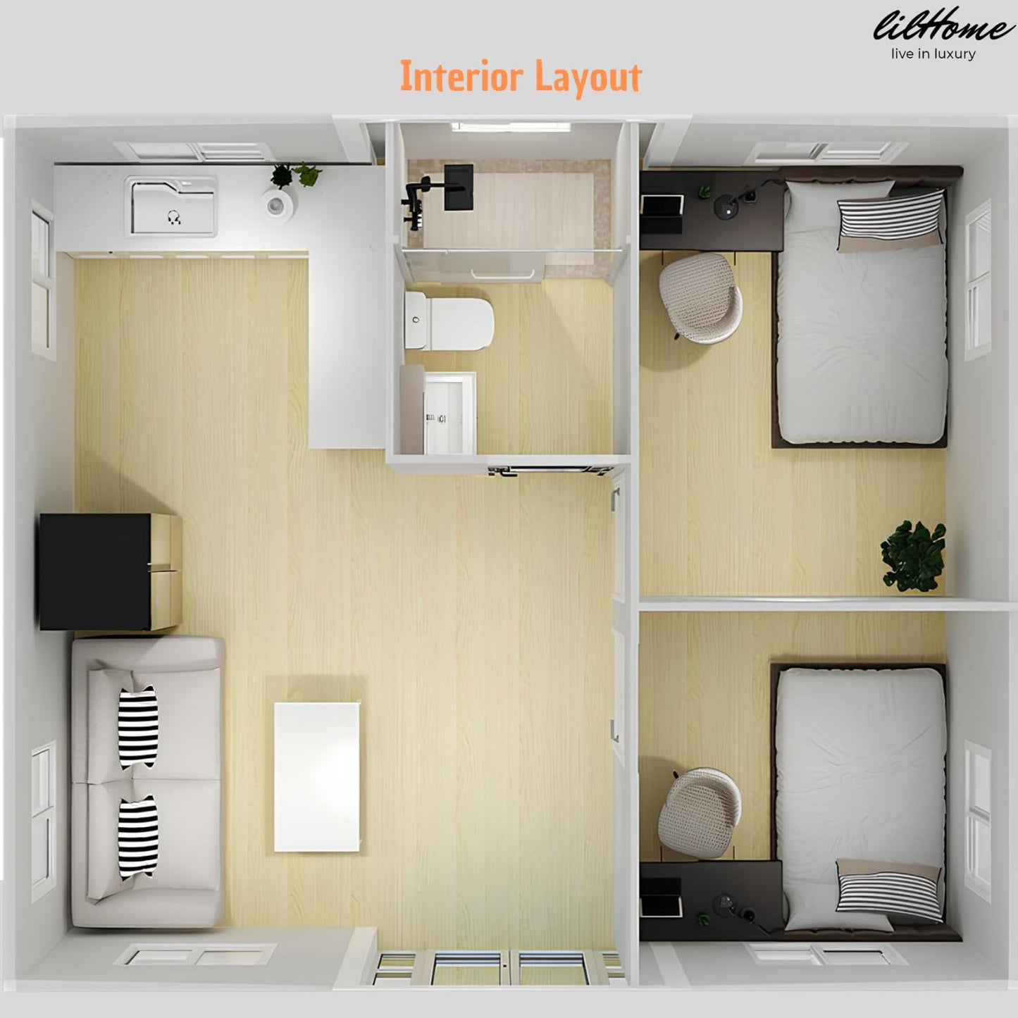 19x20FT Portable Prefabricated Tiny Home for Sale, Mobile Expandable Plastic Prefab House with 1 Full Equiped Bathroom and Kitchen,Container House for Adults Living,Foldable Home with Steel F - WoodArtSupply