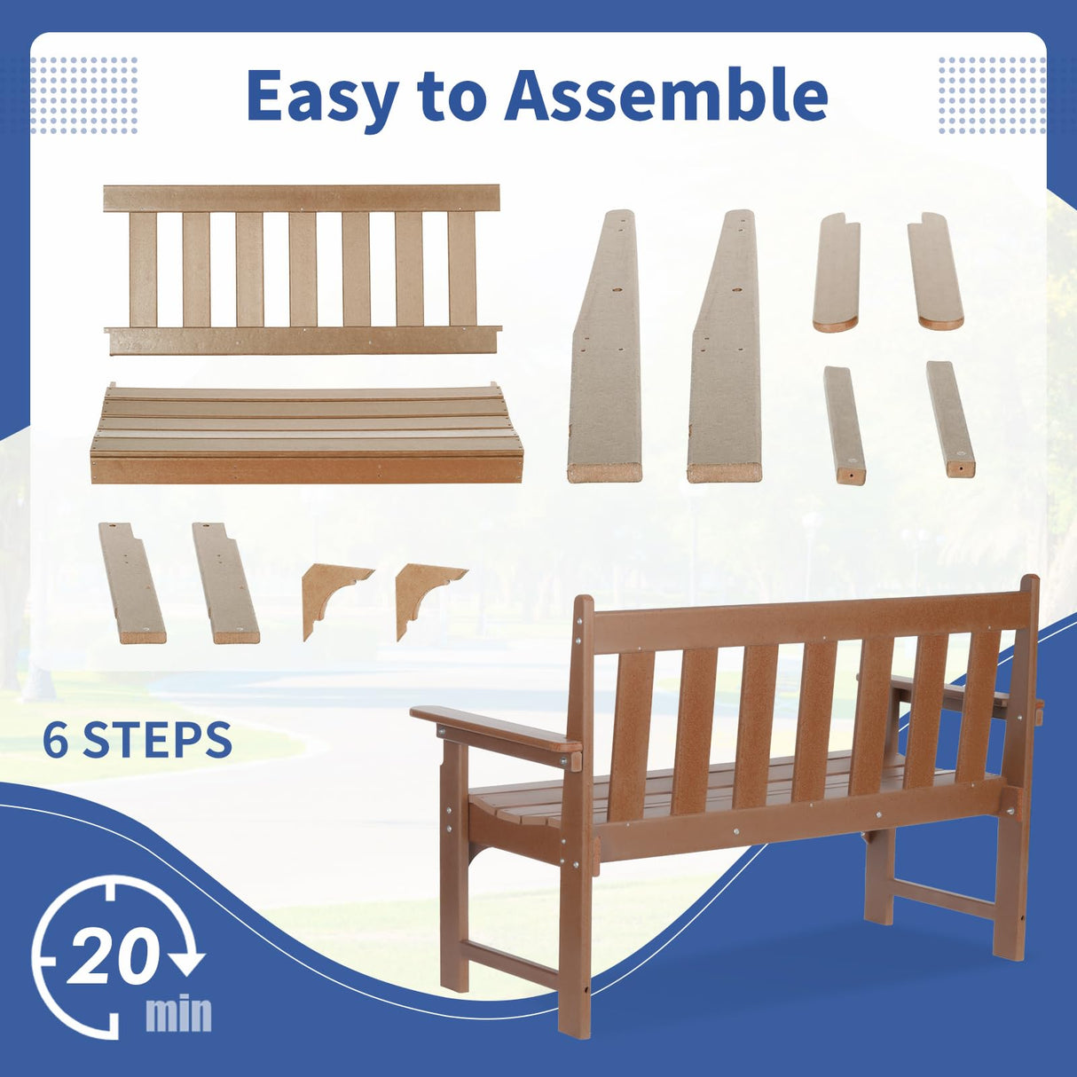 nalone Outdoor Bench, HDPE All Weather Patio Bench Load up to 800 Lbs, 2-Person Garden Bench Rot-Proof Fade Proof for Patio, Porch, and Park (Teak) nalone