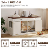 Large Dog Crate Furniture - Wooden Indoor Dog Kennel Furniture for 2 Dogs with 2 Drawers and Removable Divider, Heavy Duty Dog Crate Table, 63" L x 23.6" W x 31.5" H, White Faceket