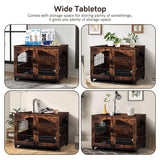 Snowtaros Dog Crate Furniture, Wooden Dog Kennel with 360° Rotatable Bowls, Heavy Duty Dog Crate with Double Doors, Dog Cage End Table Indoor with Removable Tray Swiveling Wheels for Small Medium Dogs Snowtaros