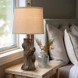 OYEARS 23"Resin Table Lamps for Living Room Set of 2 Country Cottage Farmhouse Lamp for Bedroom Tree Trunk Wood Grain with Oatmeal Fabric Round Shade Vintage Rustic Traditional Nightstand Bedside Lamp OYEARS