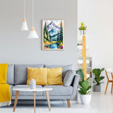 GDYEEH DIY 5D Snowy Mountain Diamond Art Kits, Round Full Drill Sparkling Forest Diamond Painting Picture, River Painting Art Kits Craft for Adults Beginners, Home Wall Decor 12x16 inch GDYEEH