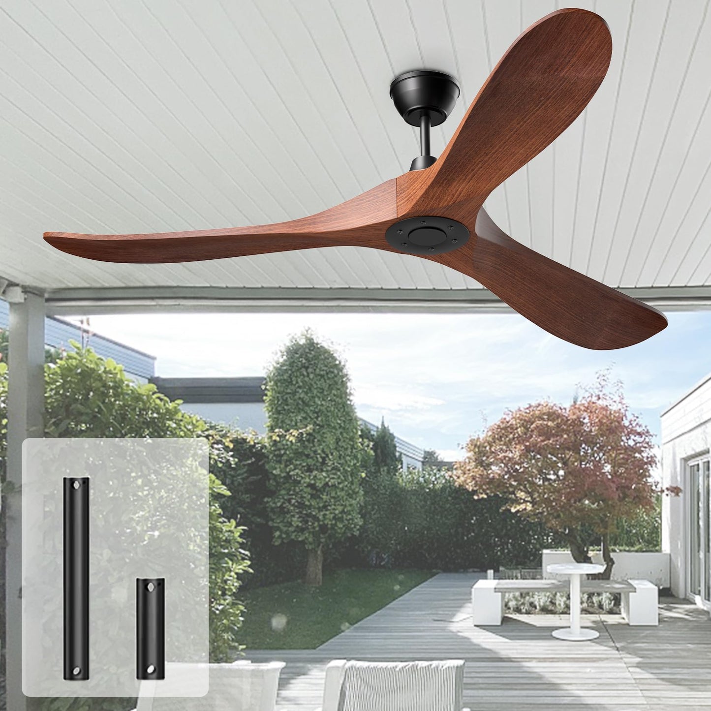 Obabala Ceiling Fans without Lights,42 inch Ceiling Fan with Remote Control Outdoor/Indoor Ceiling Fan 6-Speed Noiseless DC Motor Wood Blades - Dark Walnut