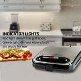OVENTE Electric Sandwich Maker with Non-Stick Plates, Indicator Lights, Cool Touch Handle, Easy to Clean and Store, Perfect for Cooking Breakfast, Grilled Cheese, Tuna Melts and Snacks, Black GPS401B OVENTE